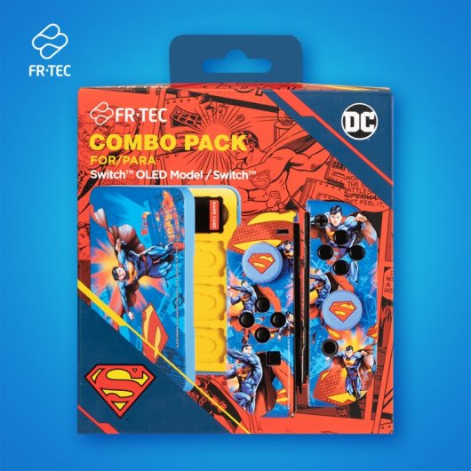 FR-TEC Superman Hard Cases + Grips + 16 Caixa de Jogos para Nintendo Switch