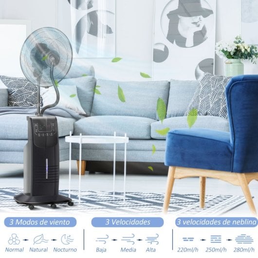 Homcom Ventilador de Pie Oscilante con Nebulizador 90W Negro