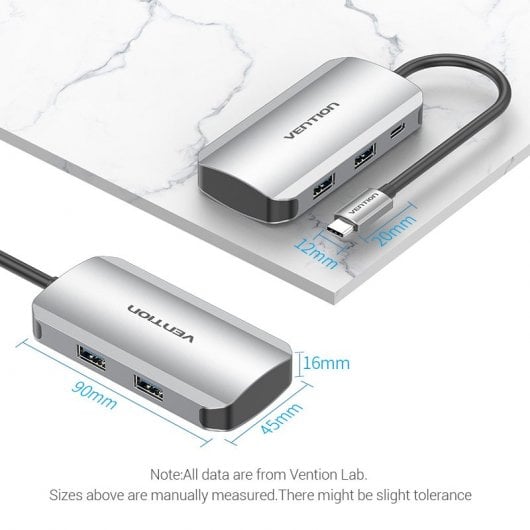 Vention HUB 5 in 1 da USB-C a USB 3.0x4/PD100W 0,15M Alluminio