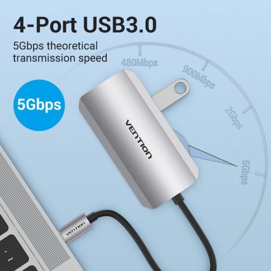 Vention HUB 5 in 1 da USB-C a USB 3.0x4/PD100W 0,15M Alluminio