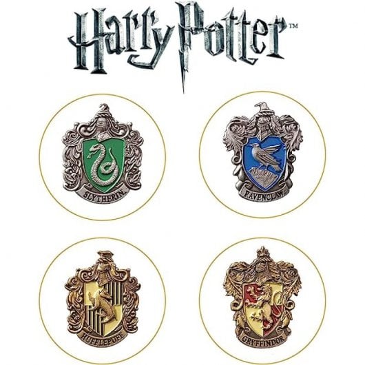Noble Collection Harry Potter Fünf Hogwarts-Häuser-Anstecknadeln in Vitrine