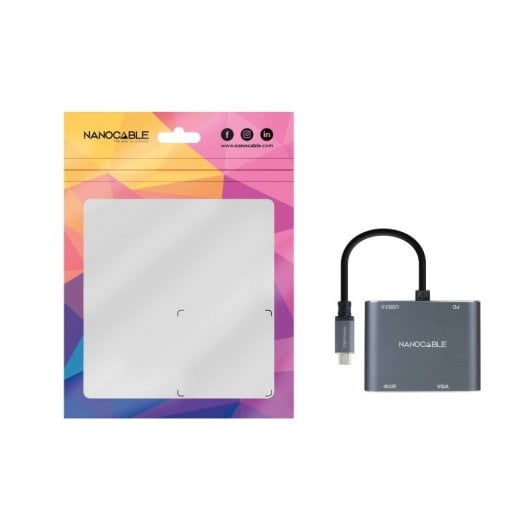Nanocable USB-C-zu-HDMI/VGA/USB3.0/PD-Konverter 15 cm Grau
