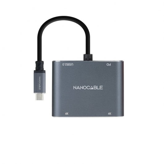 Nanocable USB-C auf 2xHDMI/USB2.0/PD Konverter 15 cm Grau