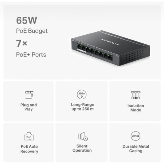 Mercusys MS108GP Switch Gigabit Ethernet 8 Puertos PoE