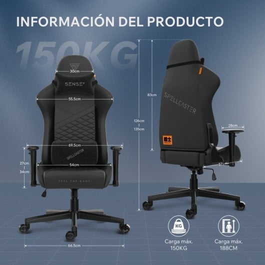 SENSE7 Spellcaster Senshi Edition Silla Gaming de Ecopiel Ergonómico Soporte Lumbar Negro