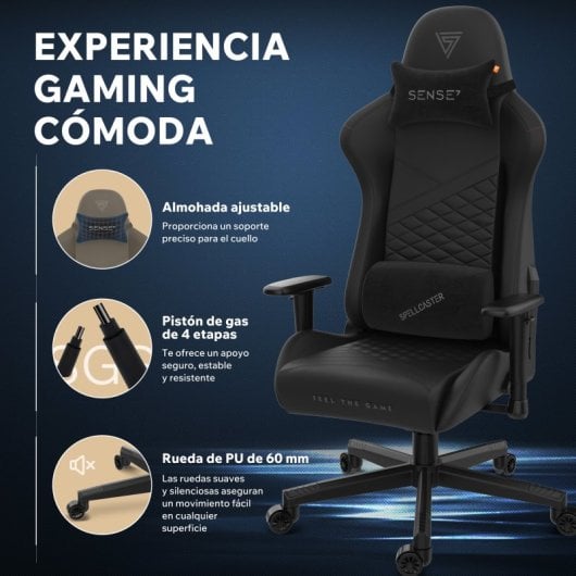 SENSE7 Spellcaster Senshi Edition Silla Gaming de Ecopiel Ergonómico Soporte Lumbar Negro