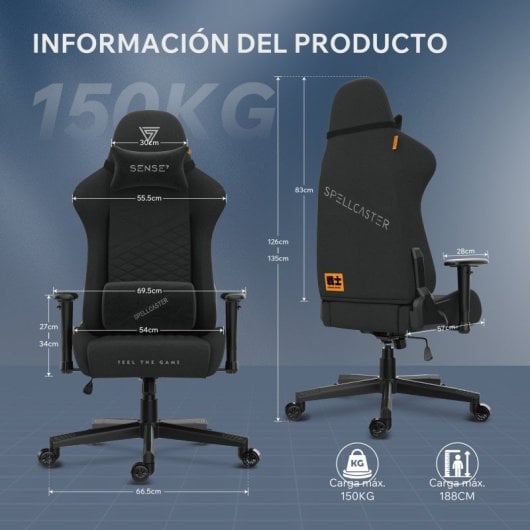 SENSE7 Spellcaster Senshi Edition Silla Gaming de Tela Ergonómico Soporte Lumbar Negro