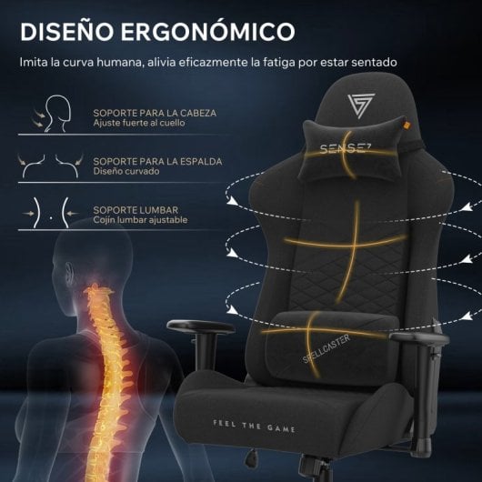 SENSE7 Spellcaster Senshi Edition Silla Gaming de Tela Ergonómico Soporte Lumbar Negro