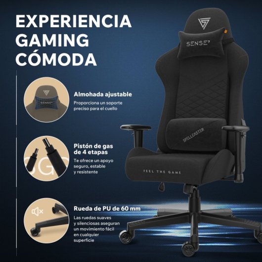 SENSE7 Spellcaster Senshi Edition Silla Gaming de Tela Ergonómico Soporte Lumbar Negro