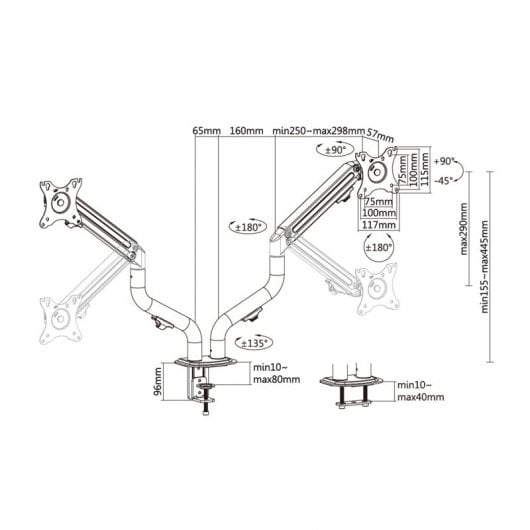 Aisens DT32TSR-141 Soporte Contrapeso Eco 2 Brazos para Monitores/TV 17”-32” VESA 100x100 Máx. 8Kg