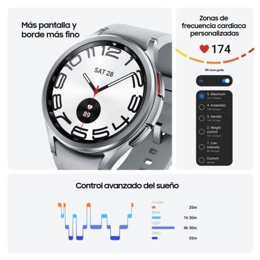 Samsung Galaxy Watch6 Classic LTE GPS 43mm Super AMOLED Noir Taille Unique Étanche 5ATM ECG SpO2