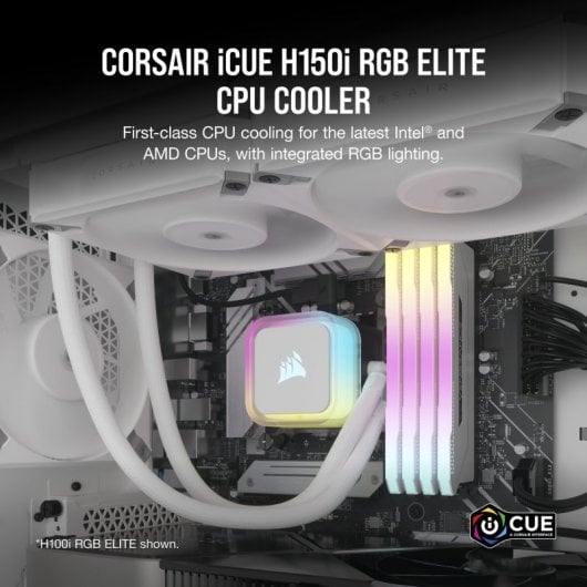 Corsair iCUE H150i RGB ELITE Kit de Refrigeração Líquida 360mm Branco