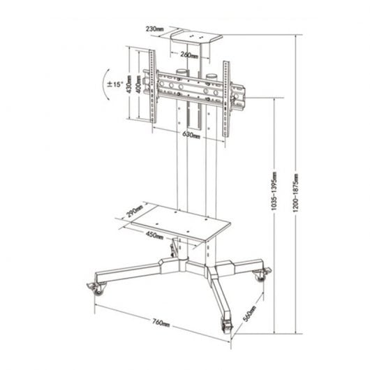 Porta TV PcCom Essential con Ruote 32"-65" VESA 600x400 Max 75Kg