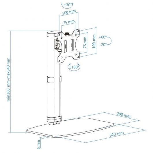 TooQ DB4032TNR-W Support de Table Pivotant/Inclinable pour Moniteur 17"-27" VESA 100x100 Max 6Kg
