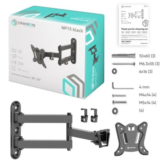 Onkron NP15 Soporte de Pared Giratorio/Inclinable para TV 10"-32" VESA 100x100 Máx 25kg