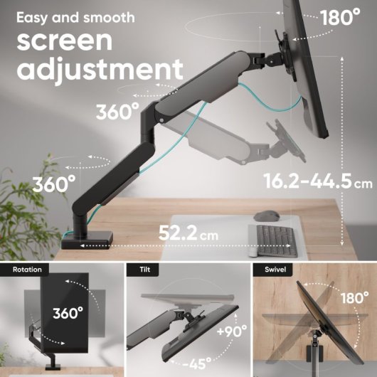 Support de bras articulé de bureau Onkron G50-B pour moniteur 13"-32" VESA 100x100 Max 8 Kg