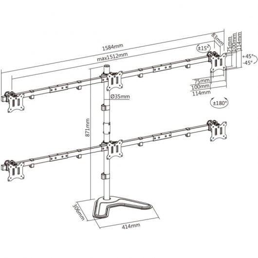 Kimex Soporte de Mesa Giratorio/Inclinable/Rotativo para 6 PC 17"-32" VESA 100x100 Máx. 6Kg/Pantalla