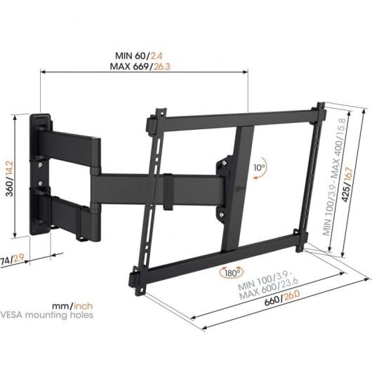 Vogel's TVM 3843 Support mural pivotant/inclinable pour TV 55"-100" VESA 400x600 Max 55Kg