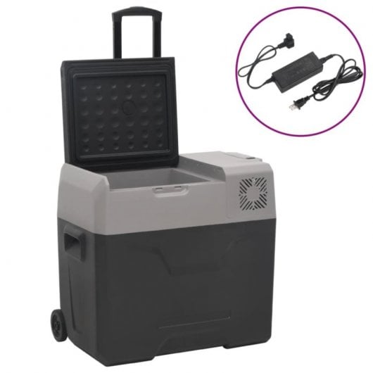 vidaXL Geleira Portátil com Rodas e Adaptador de Corrente 12-24V/100-240V 40L Preto/Cinzento
