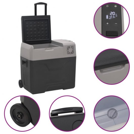 vidaXL Geleira Portátil com Rodas e Adaptador de Corrente 12-24V/100-240V 40L Preto/Cinzento