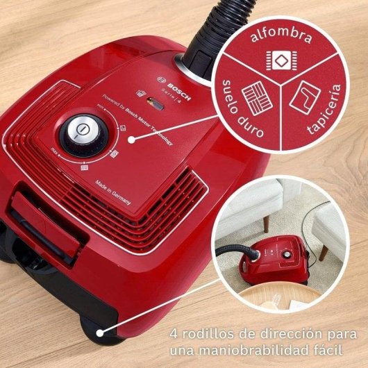 Aspirateur avec Sac Bosch Serie 4 BGB38RD2 600W 4L Filtre Lavable Rouge