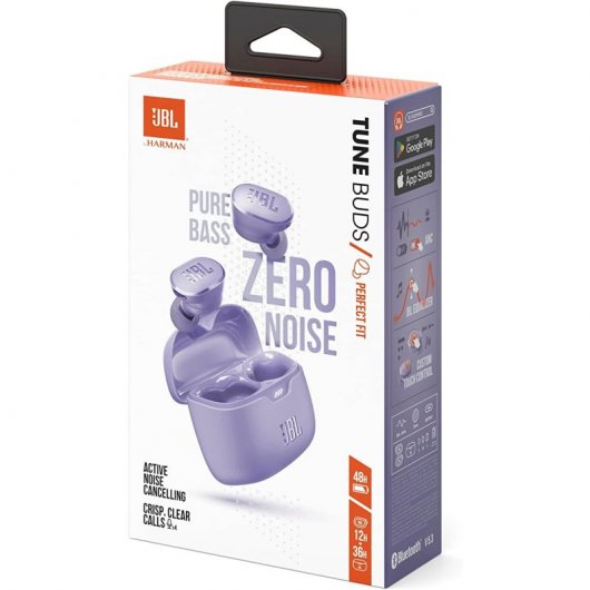 JBL Tune Buds Auriculares Inalámbricos Cancelación de Ruido Activa con Smart Ambient Morados