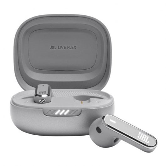 Casque sans fil JBL Live Flex avec suppression adaptative du bruit, argent