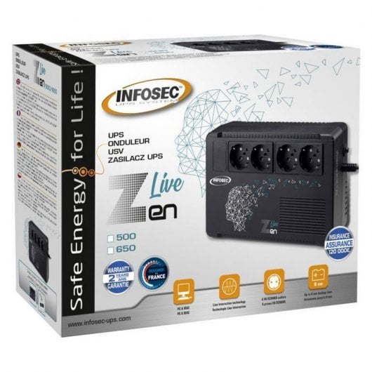 Infosec Zen Live 650 Interactivité de ligne 0,65 kVA 390 W 4 sortie(s) CA