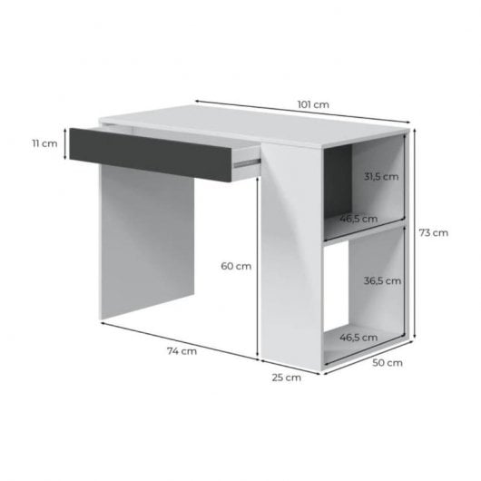 Home Heavenly Club Mesa de Escritorio Reversible con Cajón y Estantería 101x73x50cm Blanca/Gris