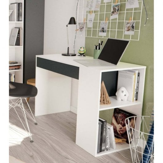 Home Heavenly Club Mesa de Escritorio Reversible con Cajón y Estantería 101x73x50cm Blanca/Gris