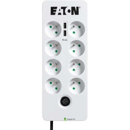 Eaton PB8TUF Regleta con Limitador de Tensión 6 Salidas AC Tipo E con 2 USB-A + Rj11 2500W 1.5m