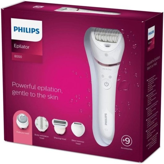 Epilierer Philips Series 8000 BRE740/10 Kabellos 2 Stufen 8 Aufsätze Wet & Dry