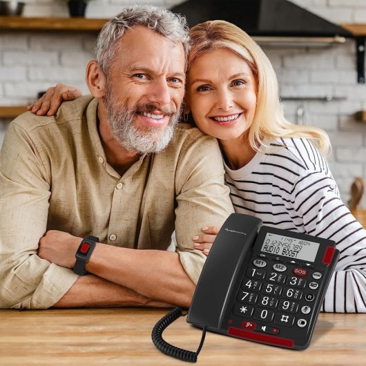Amplicomms BigTel 50 Alarm Plus Teléfono Sobremesa para Mayores con Pulsera de Alarma