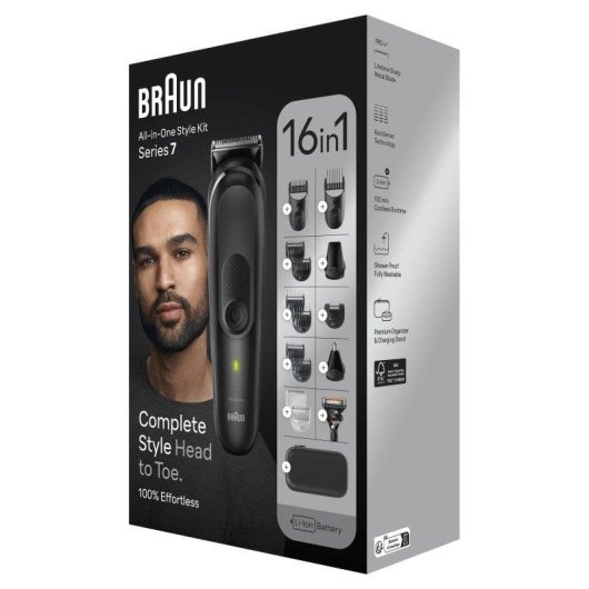 Tondeuse Multifonction Braun Series 7 MGK7470 Sans Fil 1-21mm 100min 10 Sabots Étanche