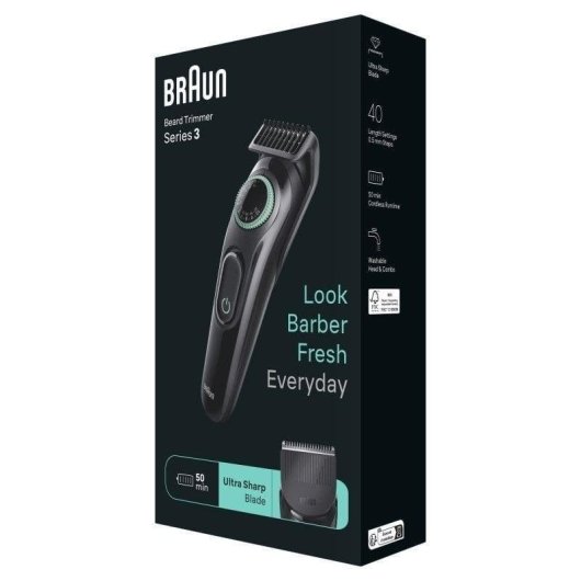 Aparador de Barba Facial Braun BeardTrimmer 3 BT3411 Recarregável 50min Seco 40 Ajustes 2 Pentes