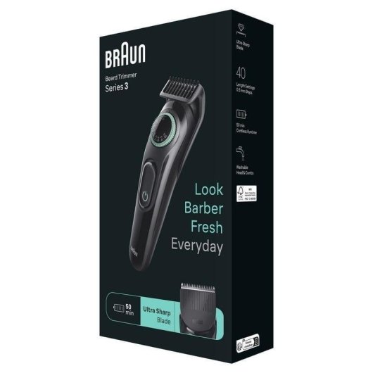 Aparador de Barba Facial Braun BeardTrimmer 3 BT3411 Recarregável 50min Seco 40 Ajustes 2 Pentes