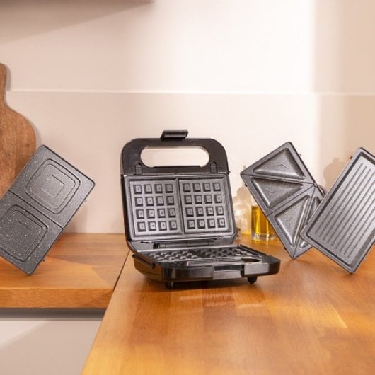 Cecotec Rock'nToast 4in1 Sandwichmaker, 4 auswechselbare Platten, mit Steinbeschichtung, 1000W, Edelstahl