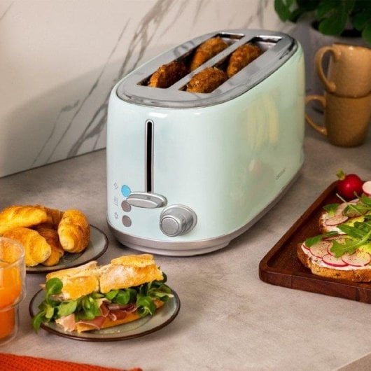 Torradeira Cecotec Toast&Taste 1600 Retro Double 1630W 2 Fendas Longas Aço Azul