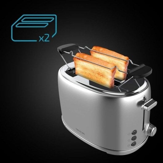 Toaster Cecotec Toast&taste 1000 Retro Double 980W Edelstahl 2 breite Schlitze