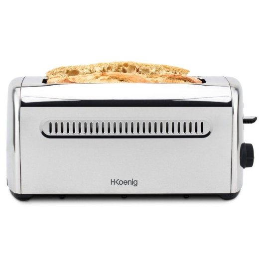 Torradeira vintage HKoenig TOAS32 2 ranhuras compridas e largas 1500 W 7 níveis Descongelação Reaquecimento Preto/Inox
