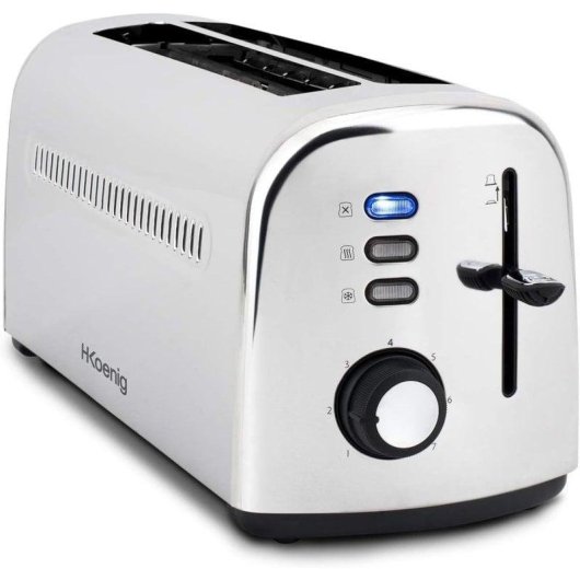 Torradeira vintage HKoenig TOAS32 2 ranhuras compridas e largas 1500 W 7 níveis Descongelação Reaquecimento Preto/Inox