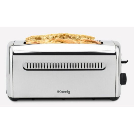 Torradeira vintage HKoenig TOAS32 2 ranhuras compridas e largas 1500 W 7 níveis Descongelação Reaquecimento Preto/Inox