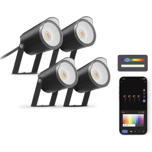 Ksix SmartLed Outdoor Set 4 Faretti WiFi + APP Inclusa RGBWIC 18W 900 Lumen