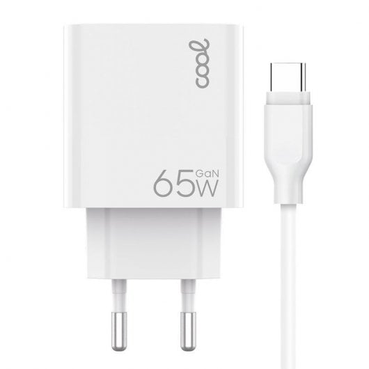 Cool Cargador Universal Ultra Rápido PD USB-C + USB 65W + Cable USB-C GaN Blanco