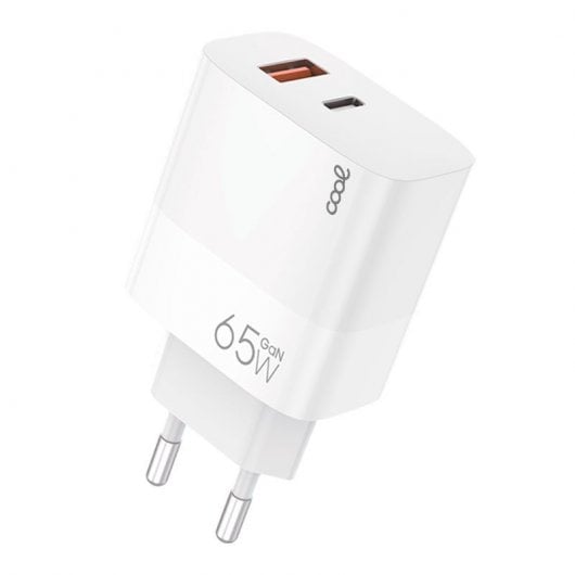 Cool Cargador Universal Ultra Rápido PD USB-C + USB 65W + Cable USB-C GaN Blanco
