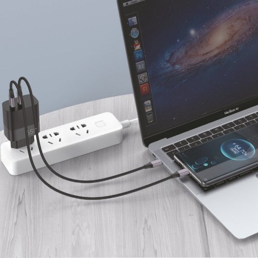 Fantastico caricabatterie ultra veloce universale PD USB-C + USB 65 W + cavo USB-C GaN nero