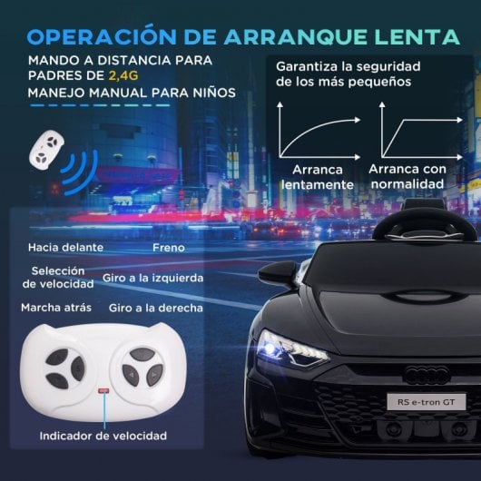 Carro elétrico licenciado pela Homcom Audi RS E-tron GT 12V preto para crianças de 3 a 5 anos