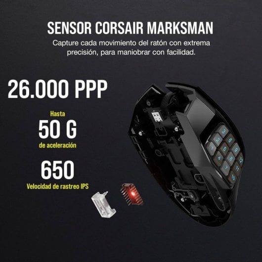 Corsair SCIMITAR ELITE WIRELESS mouse destro RF Wireless + Bluetooth + USB Type-C Ottico 26000 DPI