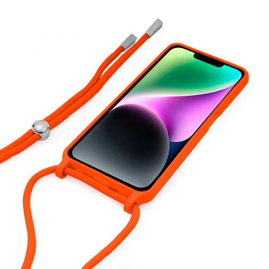 Cool Funda Cordón Liso Naranja para iPhone 14