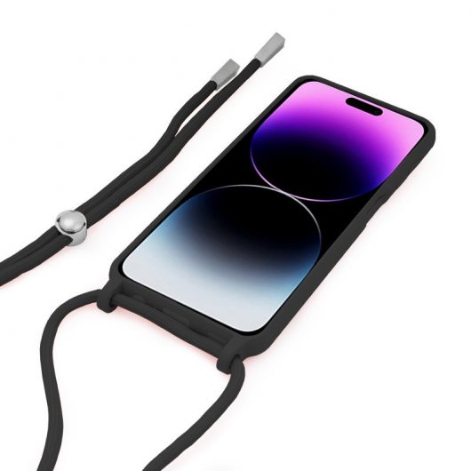 Cool Funda Cordón Liso Negro para iPhone 14 Pro Max